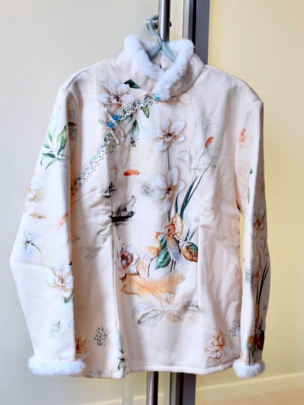 Yellow Bird Flora Qipao Faux Suedue Fleece Winter Blouse - Chinese Top